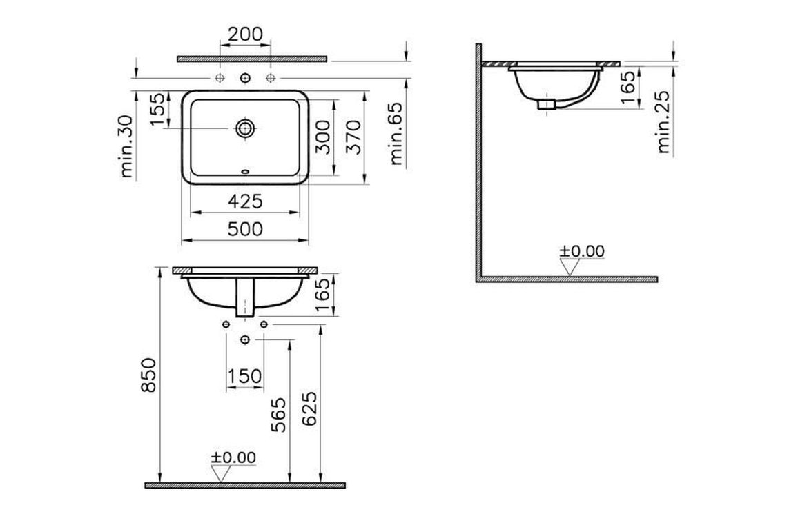 VitrA S20 500x370mm 0TH Undercounter Basin - White