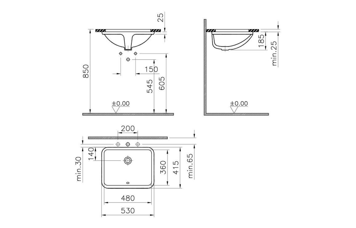 VitrA S20 530x415mm 0TH Undercounter Basin - White