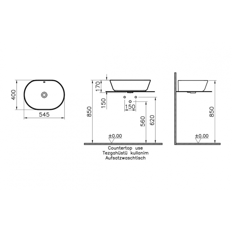 VitrA Geo 545x400mm 0TH Basin w/Overflow - White