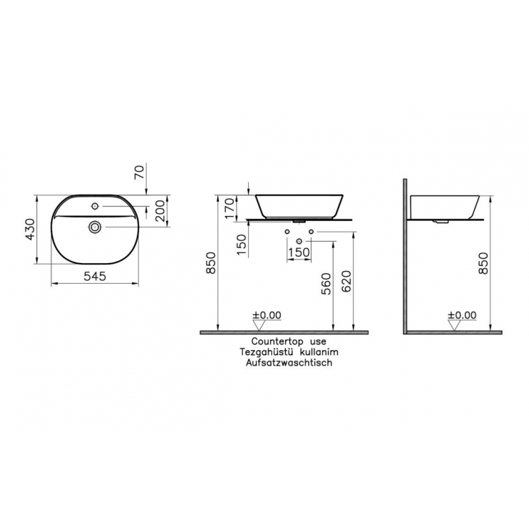 VitrA Geo 545x430mm 1TH Basin (No Overflow) - White