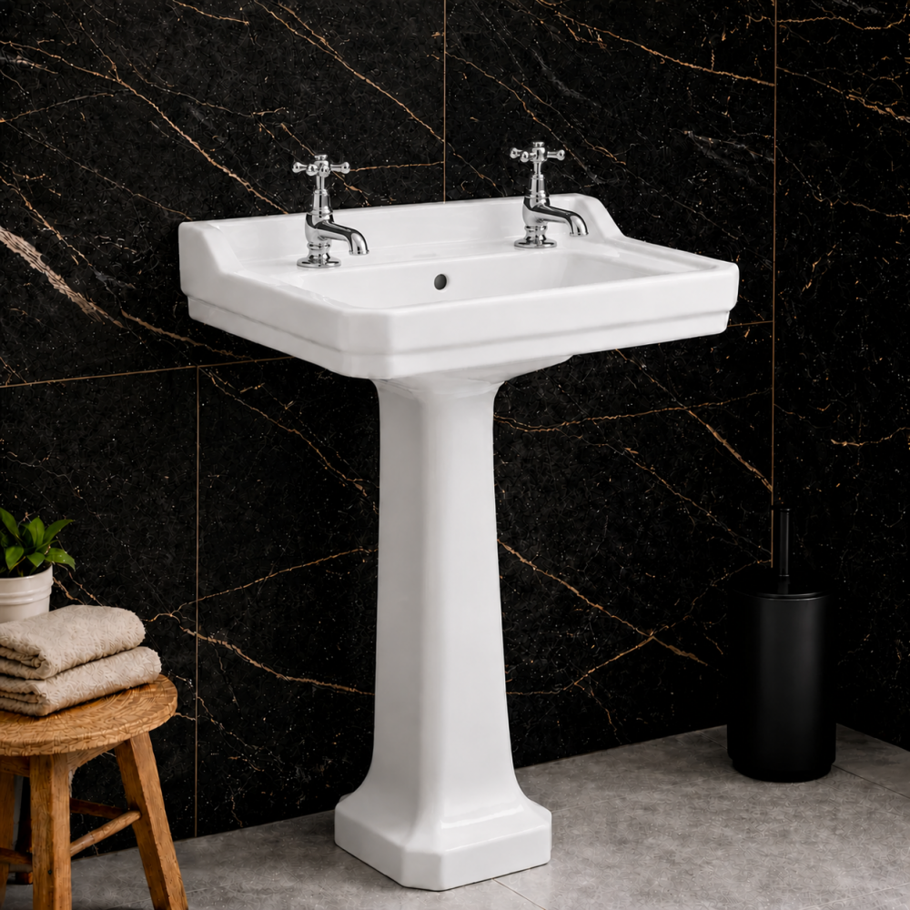 Traditional Basin & Washstands DIPBP2038 Sherbourne 600x500mm 2TH Basin & Full Pedestal