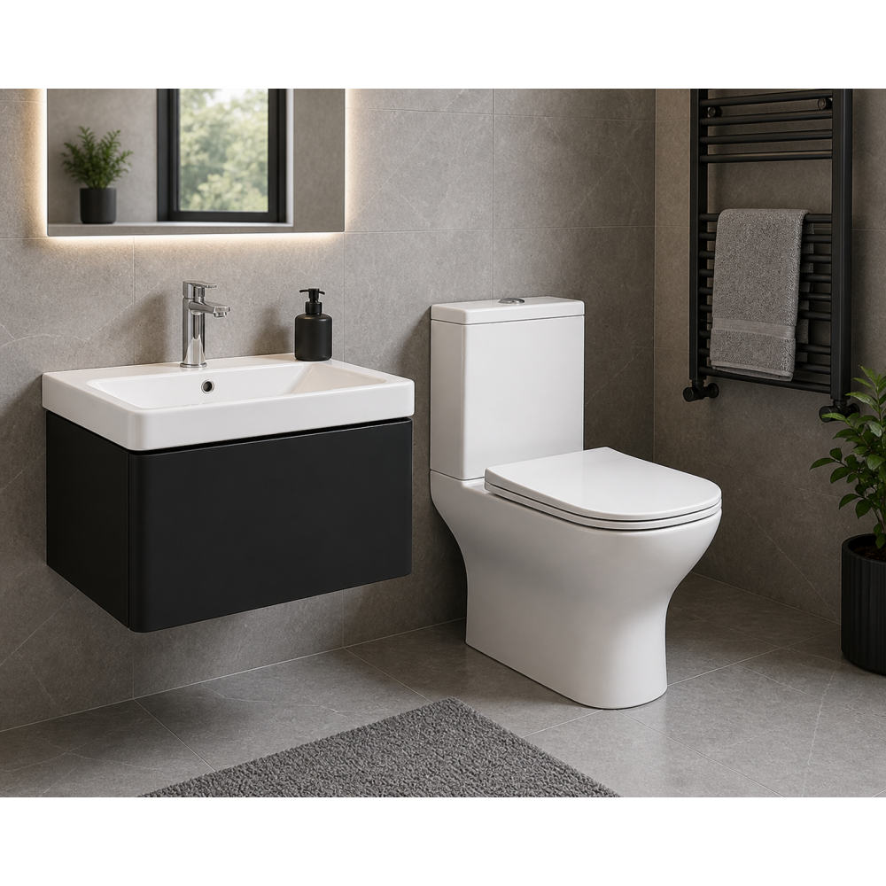 Furniture Packs DIFTP5678 Cosmos 500mm Basin Unit & Rimless Close Coupled WC Pack - Matt Black