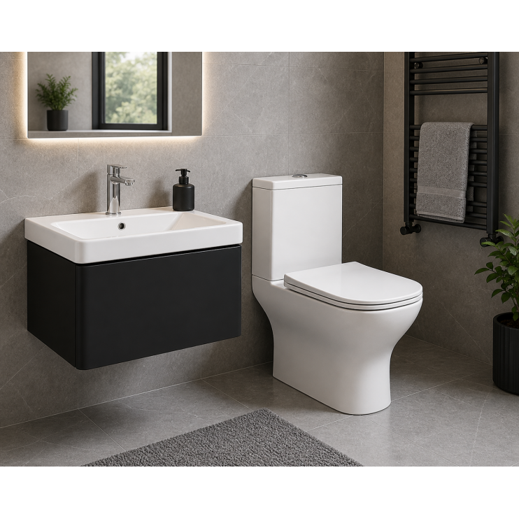 Cosmos 500mm Basin Unit & Rimless Close Coupled WC Pack - Matt Black