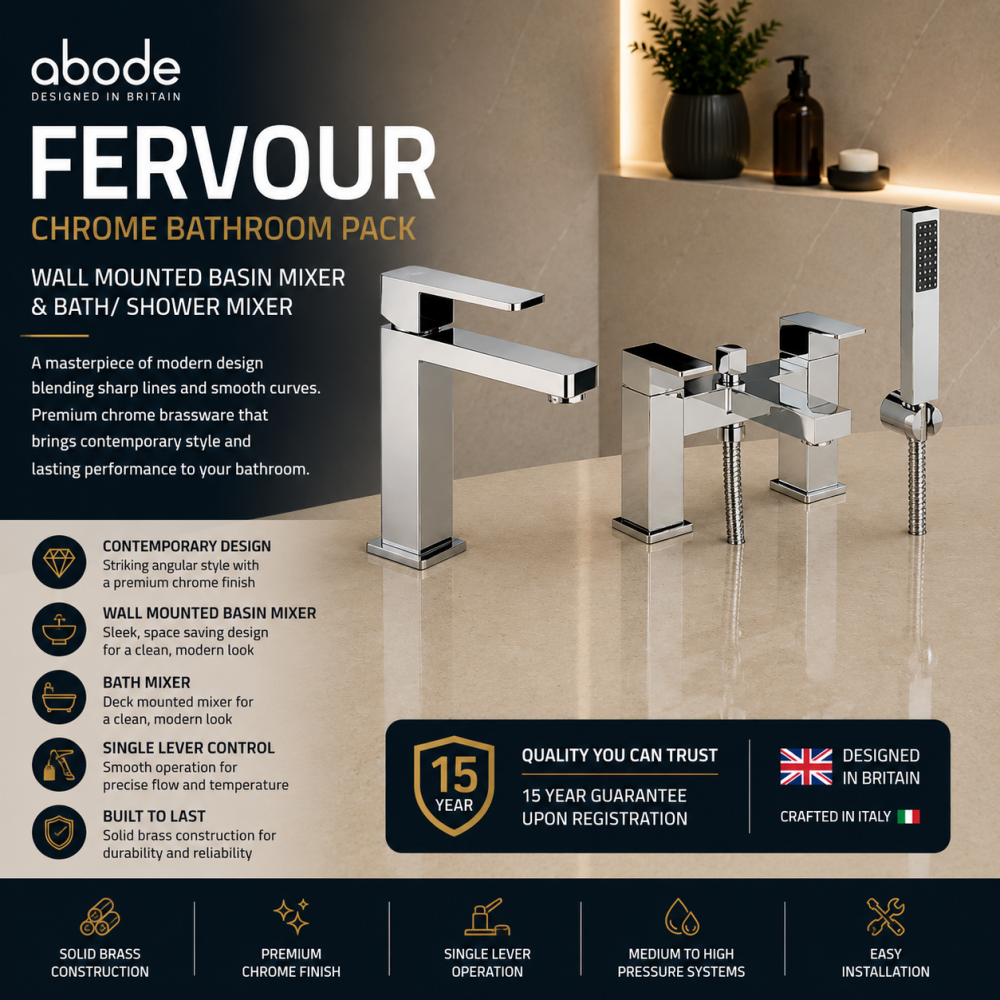 Bathroom Tap Sets In Chrome ABPK0004 Abode Fervour Chrome Bathroom tap pack (Basin Mixer & Bath/Shower Mixer) - Chrome