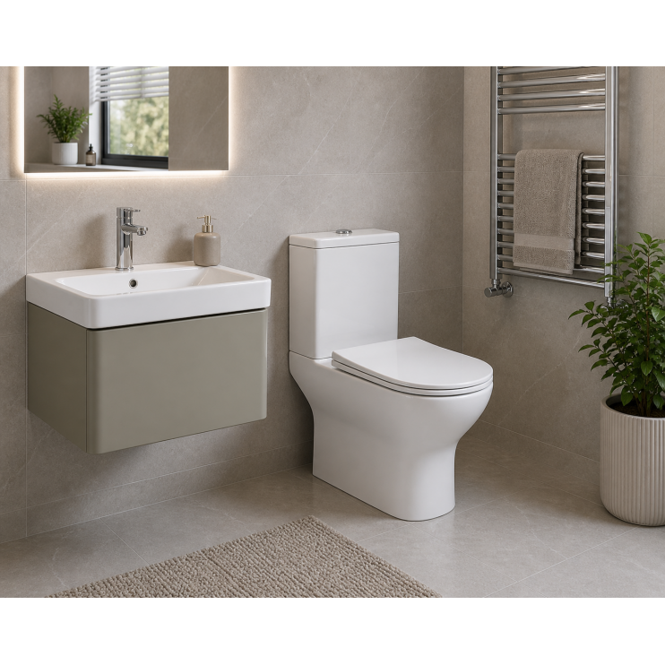 Cosmos 500mm Basin Unit & Rimless Close Coupled WC Pack - Matt Latte