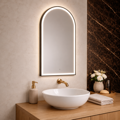 Origins Living Lomax Light Arch Mirror 50 Black - 50x100cm LML-01R051-BK Illuminated Bathroom Mirror