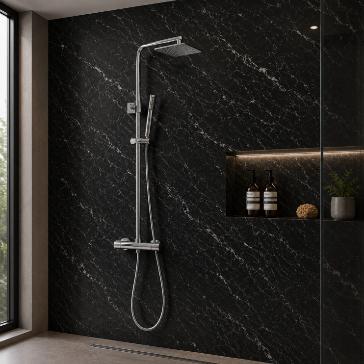 Vema Thermostatic Shower Column w/Fixed Head & Riser - St/Steel