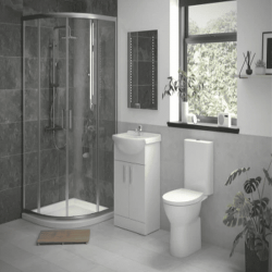 Full Quadrant Suite, 900mm 2 Door Easy-Fit Quadrant, Tray, Shower Valve, Vanity and Close Coupled WC