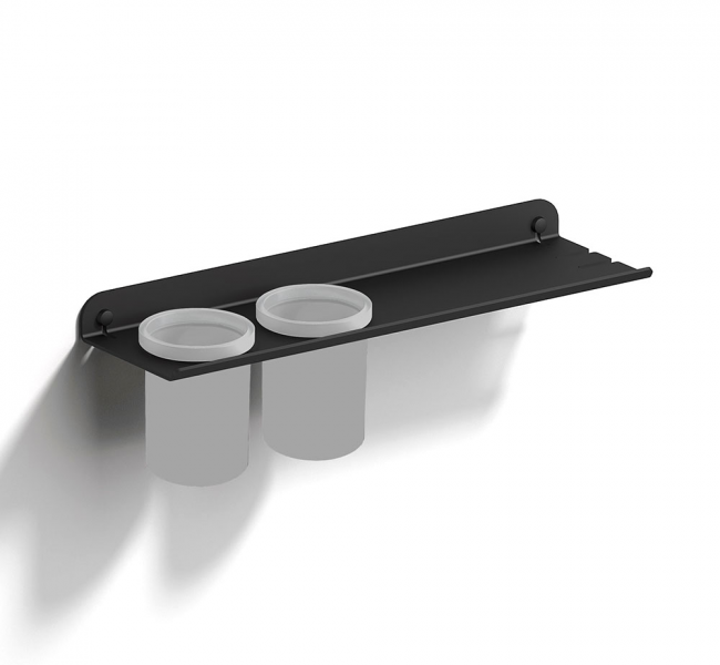 Bathroom Tumblers 185351 Origins Living Quick Shelf with Double Large Tumbler  - Black/White Frosted 185351