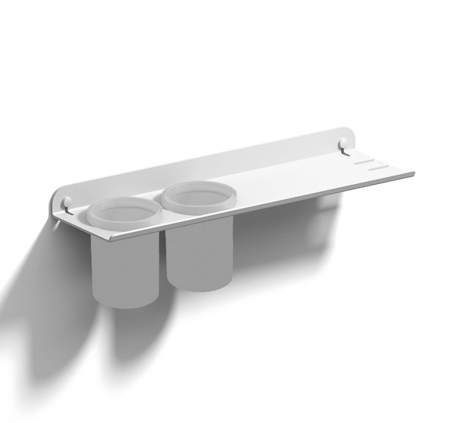 Bathroom Tumblers 184972 Origins Living Quick Shelf with Double Large Tumbler  - White/White Frosted 184972