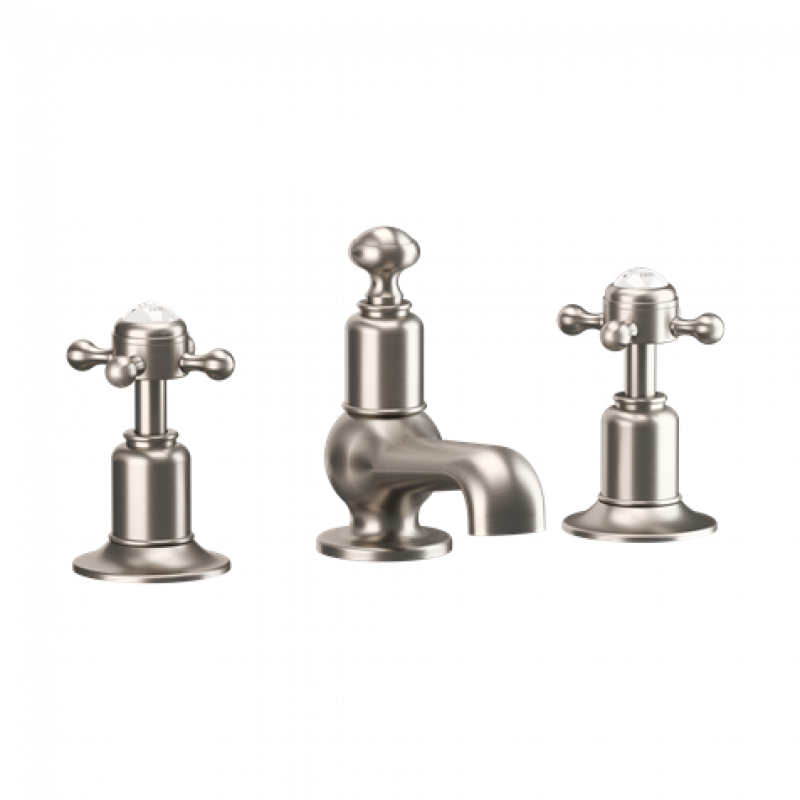 Crosswater Belgravia Crosshead Basin 3 Hole Set Deck Mounted Brushed Nickel
