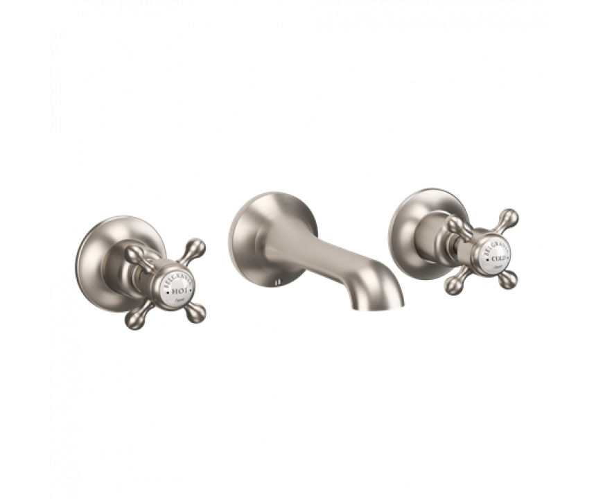 Crosswater Belgravia Crosshead Basin 3 Hole Set Wall Mounted Brushed Nickel