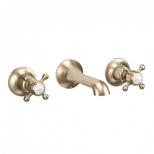Crosswater Belgravia Crosshead Basin 3 Hole Set Wall Mounted Brushed Brass
