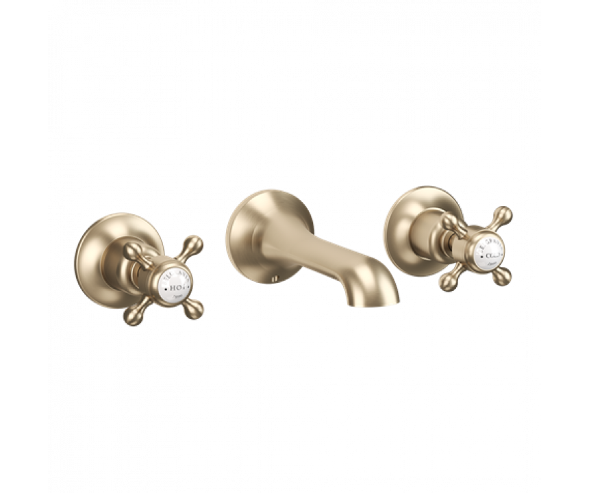 Crosswater Belgravia Crosshead Basin 3 Hole Set Wall Mounted Brushed Brass