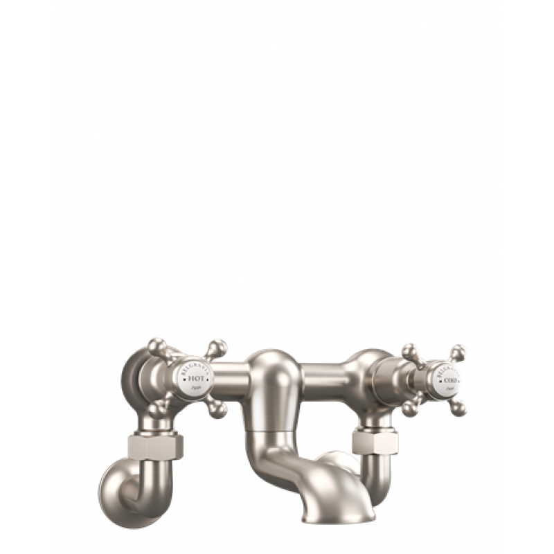 Crosswater Belgravia Crosshead Bath Filler with Wall Unions Brushed Nickel