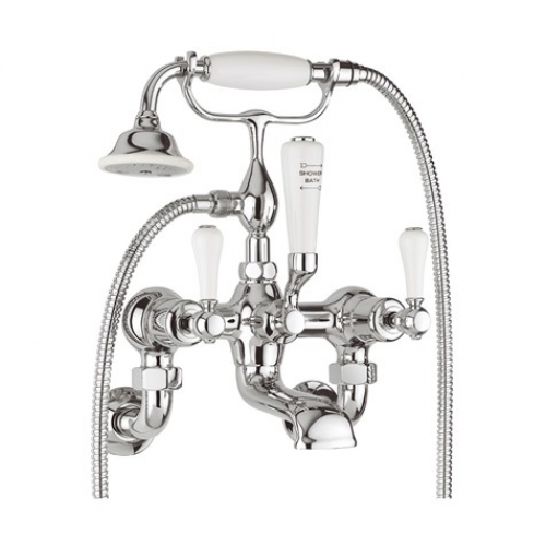 Crosswater Belgravia Crosshead Bath Shower Mixer with Kit & Wall Unions Brushed Brass