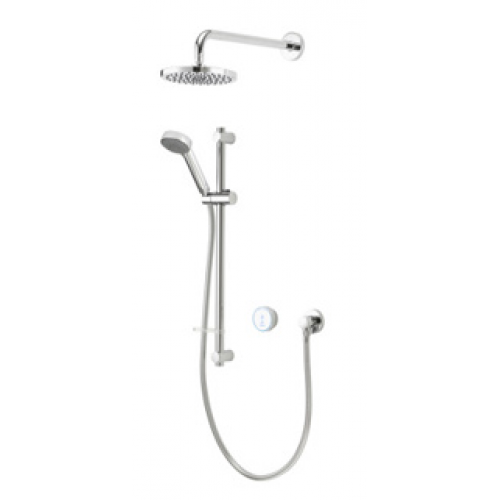 Aqualisa Quartz 23 Blue Divert Concealed with Riser Rail & Wall Fixed Head (HP/Combi) - Chome