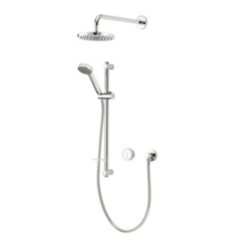 Aqualisa Quartz 23 Blue Divert Concealed with Riser Rail & Wall Fixed Head (HP/Combi) - Chome