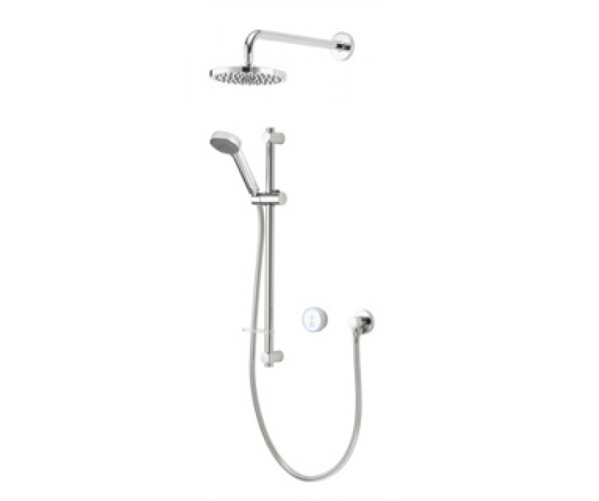Aqualisa Quartz 23 Blue Divert Concealed with Riser Rail & Wall Fixed Head (HP/Combi) - Chome