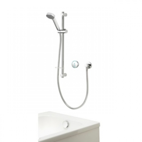 Aqualisa Quartz 23 Blue Dual Outlet Adjustable Head with Bath Overflow Filler - HP/Combi - Chrome