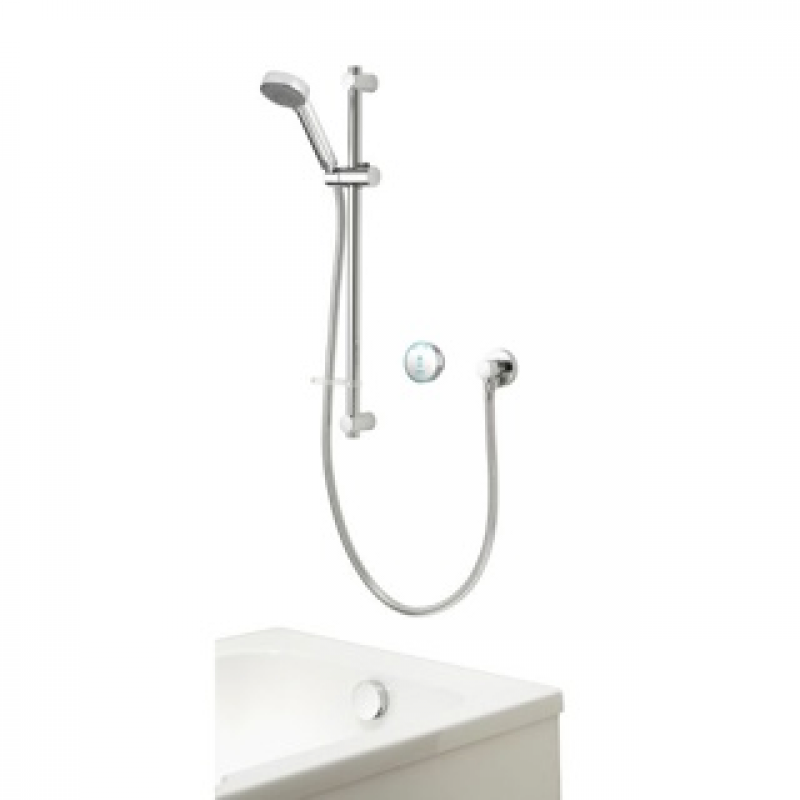 Aqualisa Quartz 23 Blue Dual Outlet Adjustable Head with Bath Overflow Filler - HP/Combi - Chrome