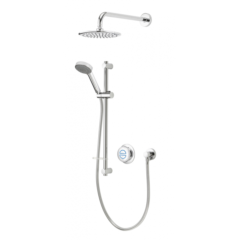 Aqualisa Quartz 23 Classic Digital Shower, Riser Rail Kit and Fixed Wall Head (HP/Combi) - Chrome