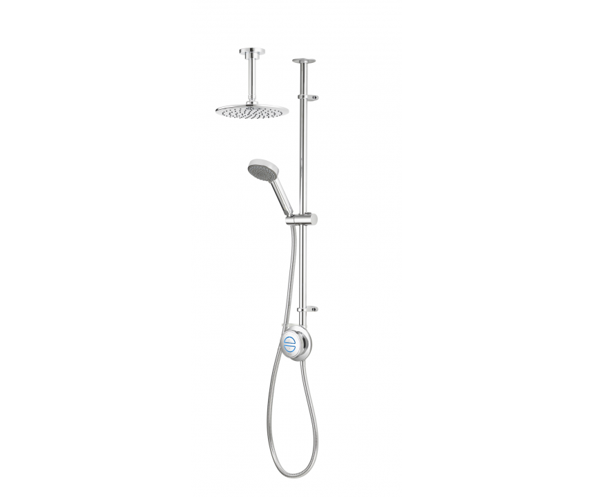 Quartz 23 Classic Digital Shower, Riser Rail Kit, Fixed Ceiling Arm & Head (Gravity Pumped) - Chrome