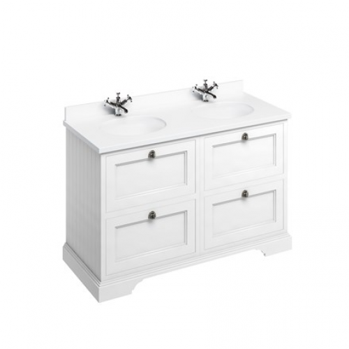 Burlington Matt White 130 Freestanding 4 Drawer Unit with Minerva White Top & Integrated Bowl - Matt White