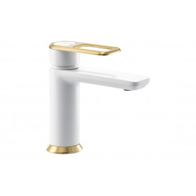 Abode Levarto Basin Mixer - Matt White & Brass