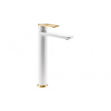 Abode Levarto Tall Basin Mixer - Matt White & Brass