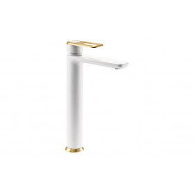 Abode Levarto Tall Basin Mixer - Matt White & Brass