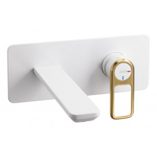 Abode Levarto Wall Mounted Basin/Bath Mixer - Matt White & Brass