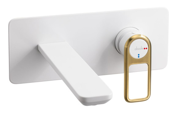 Abode Levarto Wall Mounted Basin/Bath Mixer - Matt White & Brass
