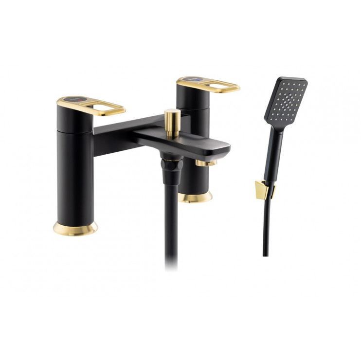 Abode Levarto Deck Mounted Bath Shower Mixer - Matt Black & Brass Abode Levarto Deck Mounted Bath Shower Mixer - Matt Black & Brass