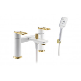 Abode Levarto Deck Mounted Bath Shower Mixer - Matt White & Brass