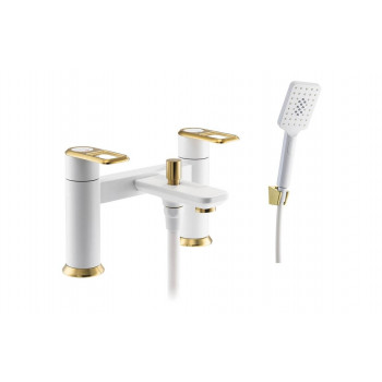 Abode Levarto Deck Mounted Bath Shower Mixer - Matt White & Brass Abode Levarto Deck Mounted Bath Shower Mixer - Matt White & Brass