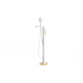 Abode Levarto Floor Standing Bath Shower Mixer - Matt White & Brass