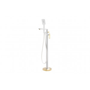 Abode Levarto Floor Standing Bath Shower Mixer - Matt White & Brass Abode Levarto Floor Standing Bath Shower Mixer - Matt White & Brass