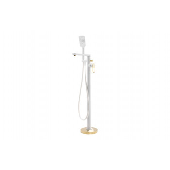 Abode Levarto Floor Standing Bath Shower Mixer - Matt White & Brass Abode Levarto Floor Standing Bath Shower Mixer - Matt White & Brass