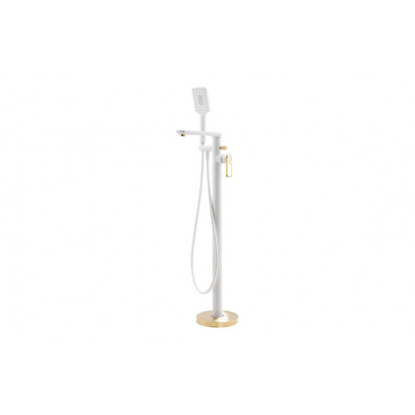 Abode Levarto Floor Standing Bath Shower Mixer - Matt White & Brass