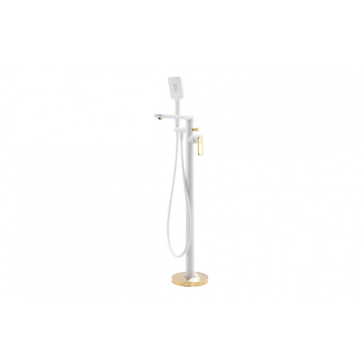 Abode Levarto Floor Standing Bath Shower Mixer - Matt White & Brass