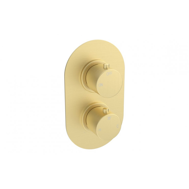 Aurora Thermostatic Single Outlet Twin Shower Valve - Brushed Brass Aurora Thermostatic Single Outlet Twin Shower Valve - Brushed Brass