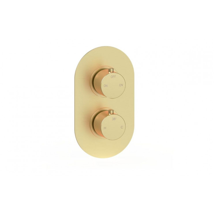 Aurora Thermostatic Two Outlet Twin Shower Valve - Brushed Brass Aurora Thermostatic Two Outlet Twin Shower Valve - Brushed Brass