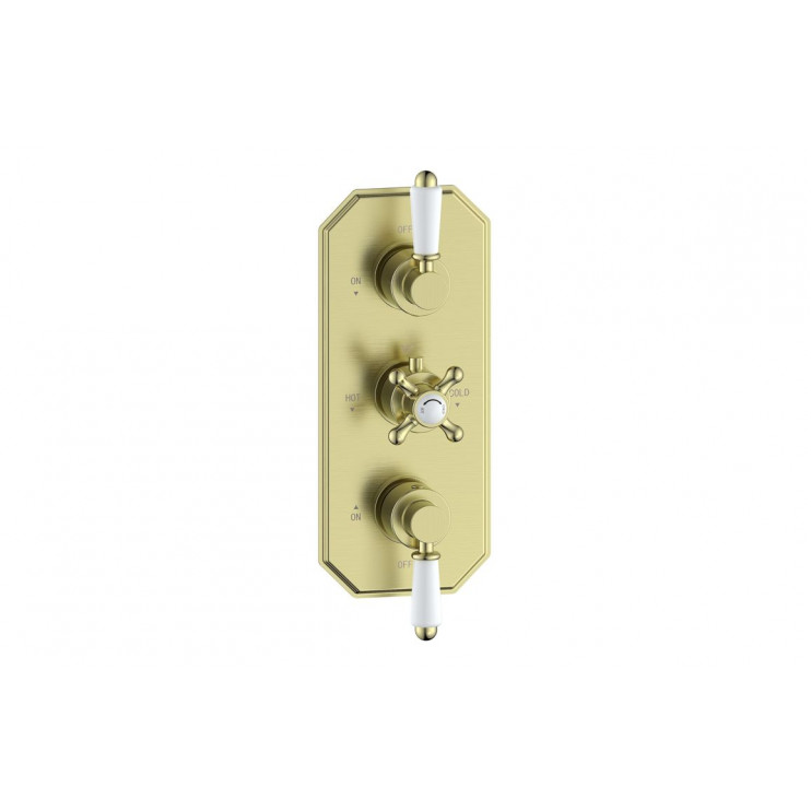 Berwick Traditional Lever Thermostatic Two Outlet Shower Valve - Brushed Brass Berwick Traditional Lever Thermostatic Two Outlet Shower Valve - Brushed Brass