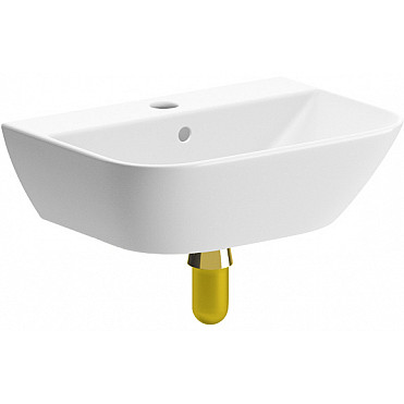Cedarwood 450x320mm 1TH Cloakroom Basin & Brushed Brass Bottle Trap