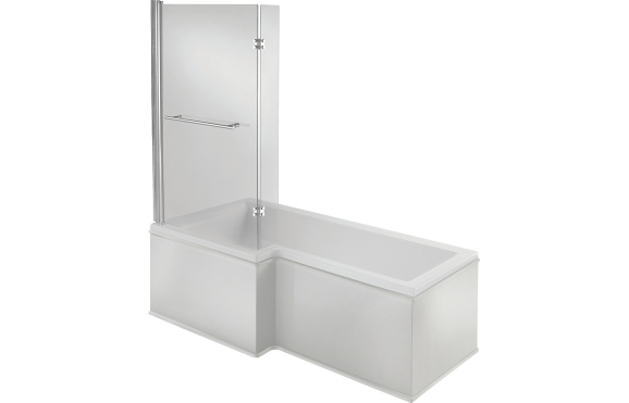Navarre L Shape SUPERCAST 1700x850x560mm 0TH Shower Bath Pack (LH) - Chrome