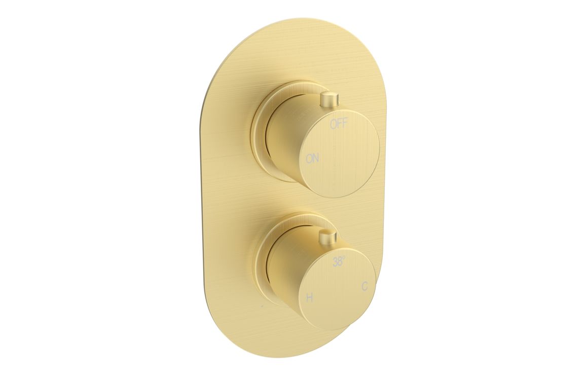 Aurora Thermostatic Single Outlet Twin Shower Valve - Brushed Brass