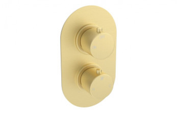 Aurora Thermostatic Single Outlet Twin Shower Valve - Brushed Brass