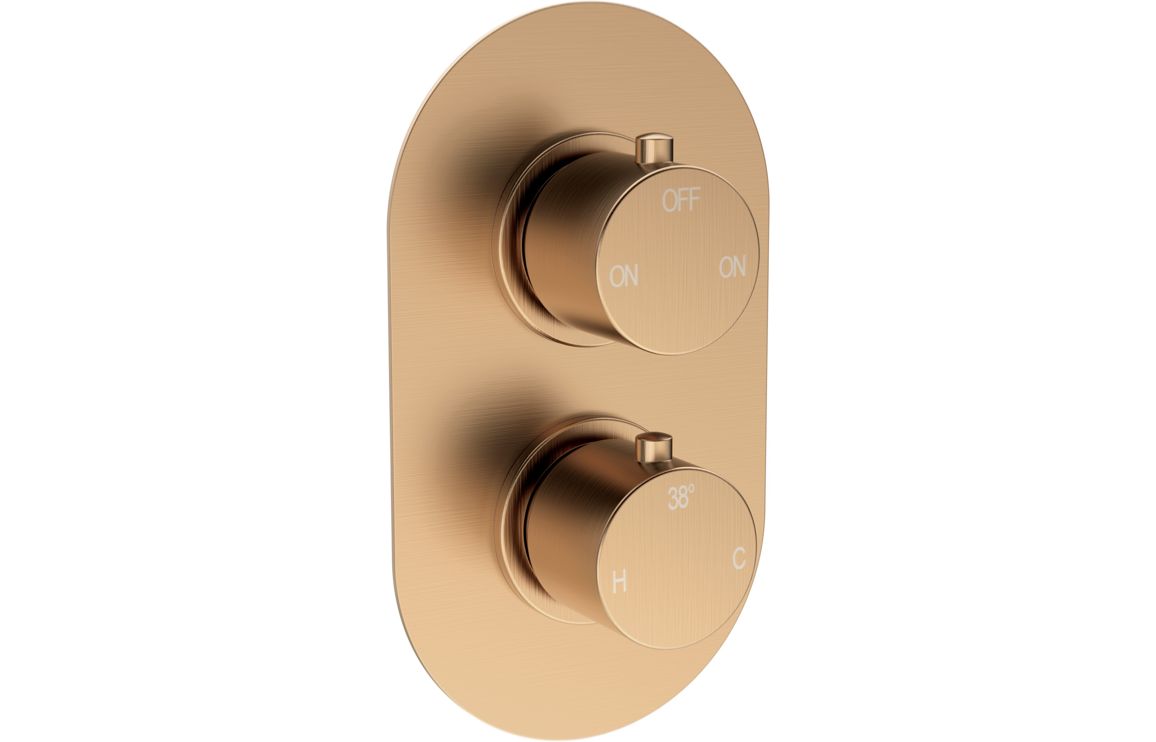 Aurora Thermostatic Two Outlet Twin Shower Valve - Brushed Bronze