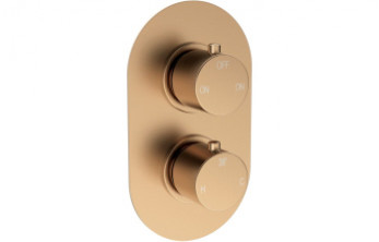 Aurora Thermostatic Two Outlet Twin Shower Valve - Brushed Bronze